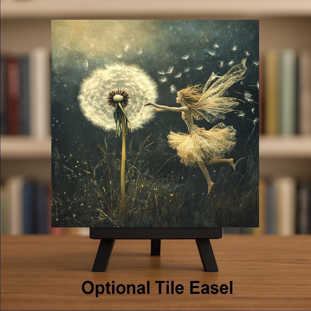 Dandelion Fairy Ceramic Art Tile: Whimsical Wall Decor Cottagecore Gift Fantasy Home Decor Wall Art Wildflower Garden Fairy Botanical Art
