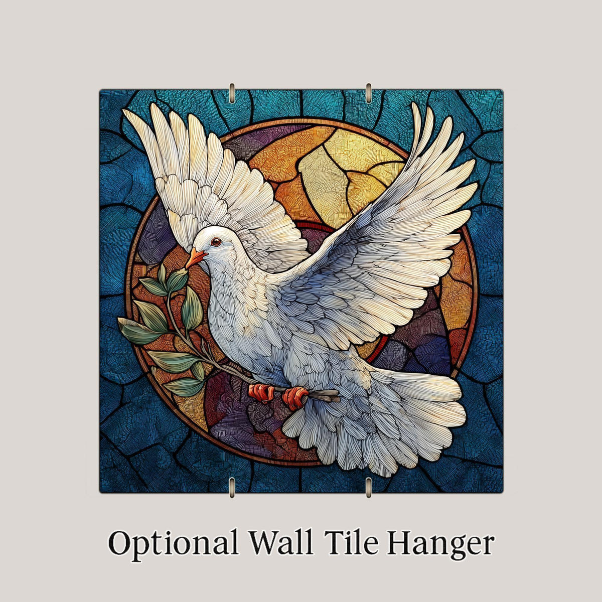 Dove Ceramic Art Tile – Stained Glass Style Christian Wall Decor, Peaceful Faith Sympathy Gift