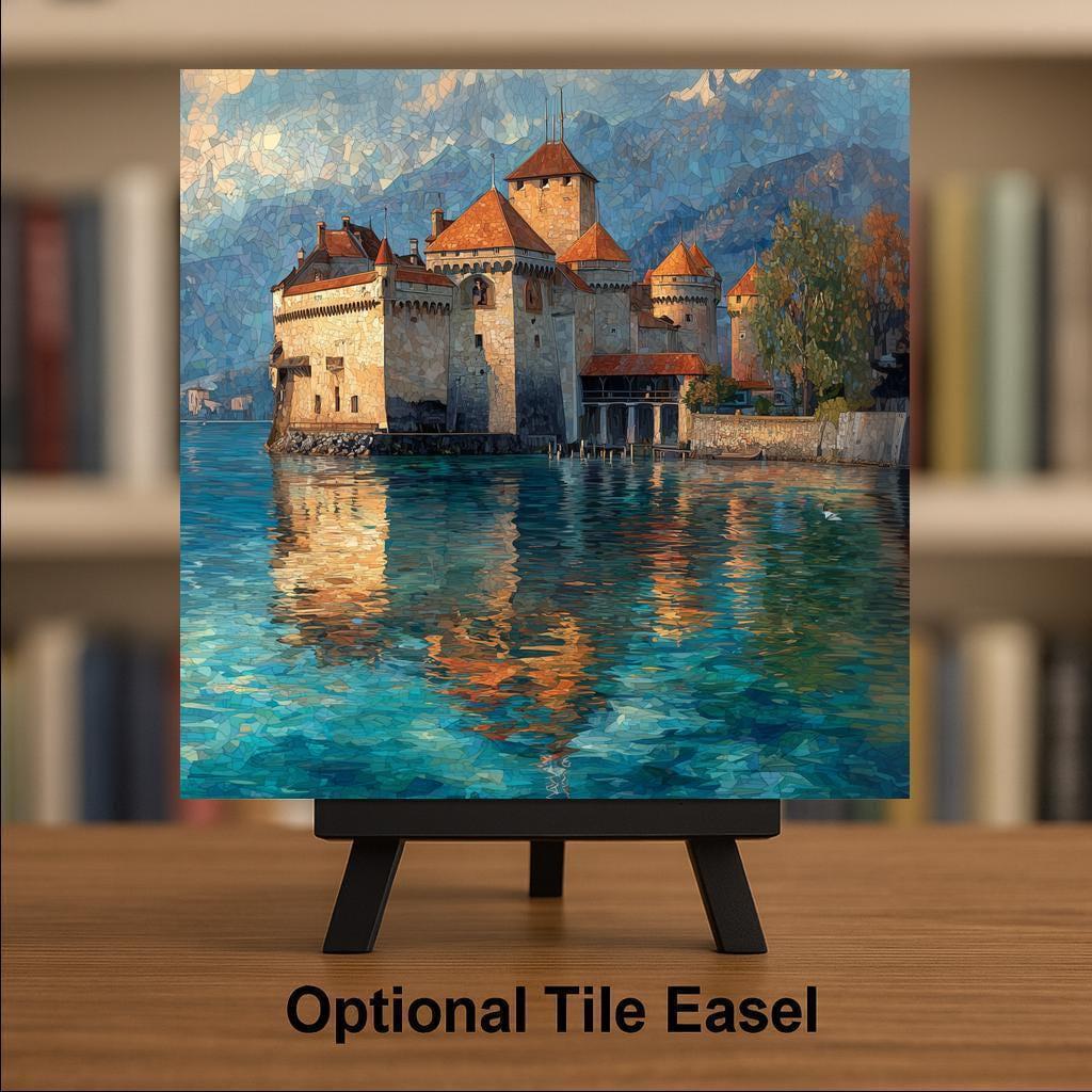 Chateau Chillon Wall Art Ceramic Tile Switzerland Gift Swiss Castle Decor Lake Geneva Art Europe Gift Tile