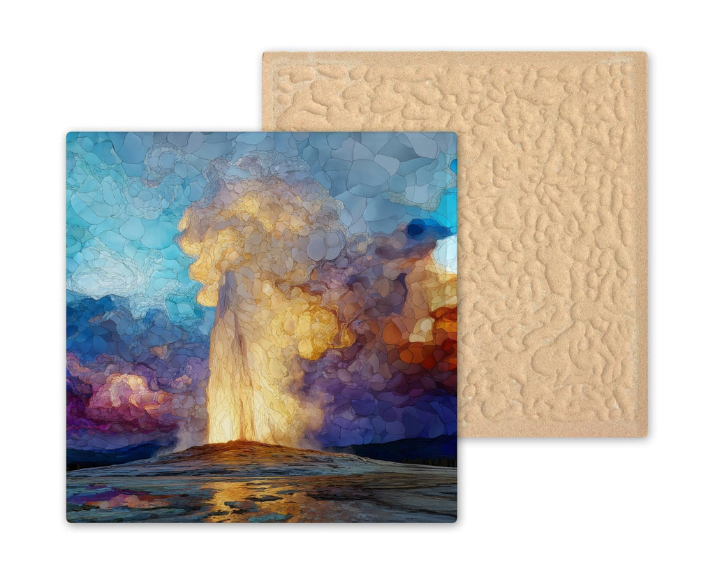 Yellowstone Wall Art Ceramic Tile National Park Gift Old Faithful Decor Geyser Art Wyoming Gift Tile