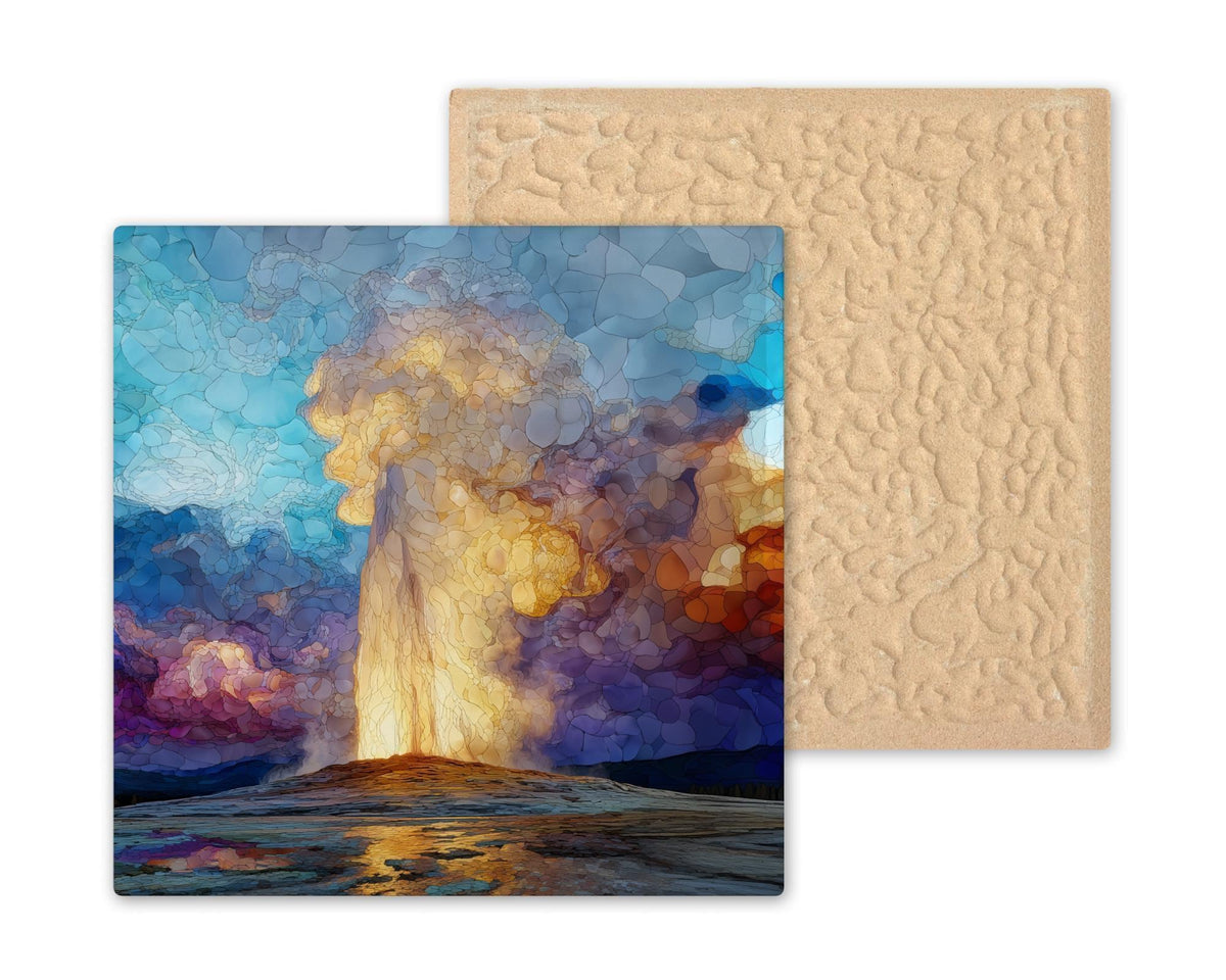 Yellowstone Wall Art Ceramic Tile National Park Gift Old Faithful Decor Geyser Art Wyoming Gift Tile
