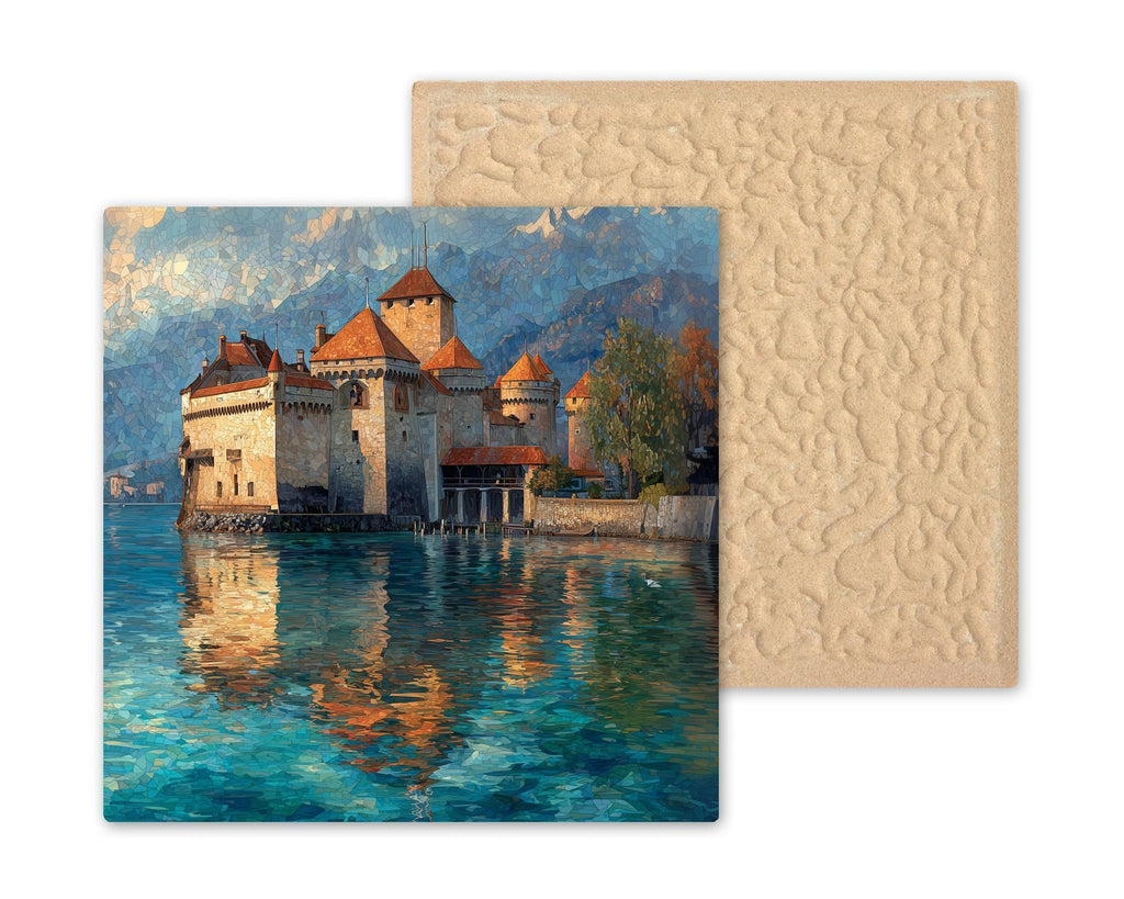 Chateau Chillon Wall Art Ceramic Tile Switzerland Gift Swiss Castle Decor Lake Geneva Art Europe Gift Tile
