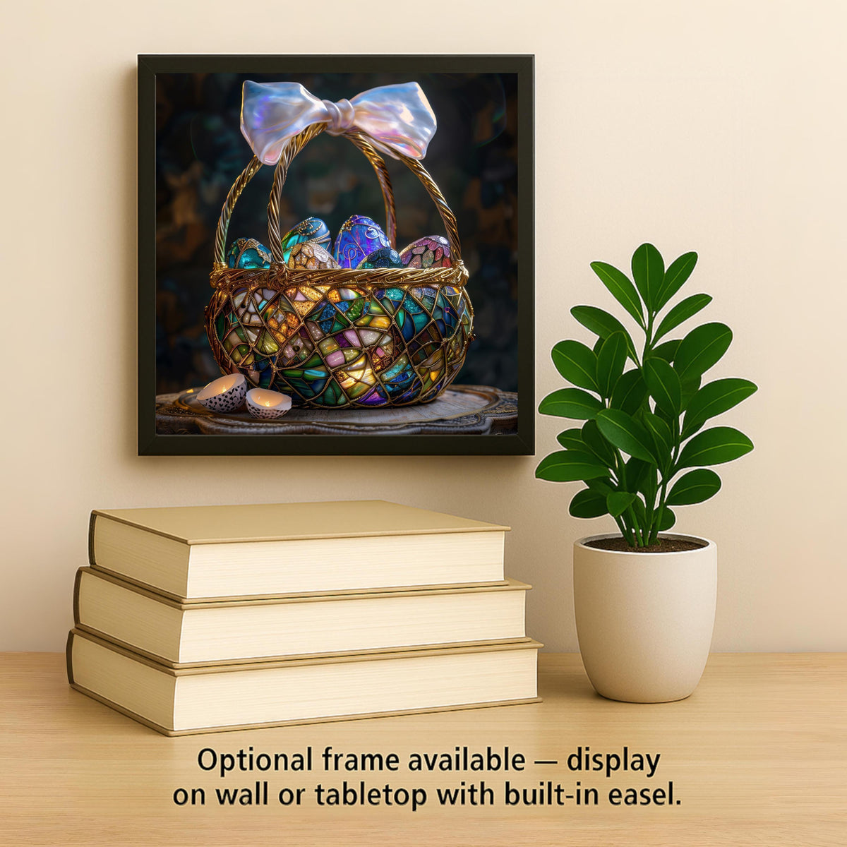 Easter Basket Wall Art Ceramic Tile Stained Glass Style Luxury Jewel Tone Spring Decor Christian Easter Gift Tile