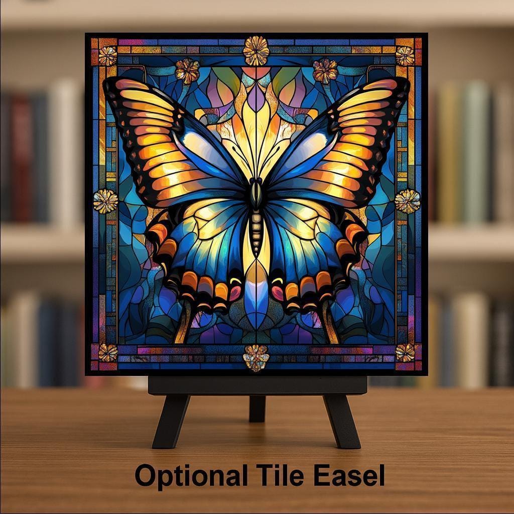 Butterfly Ceramic Art Tile – Art Nouveau Style, William Morris, Butterfly Lover Memorial Sympathy Botanical