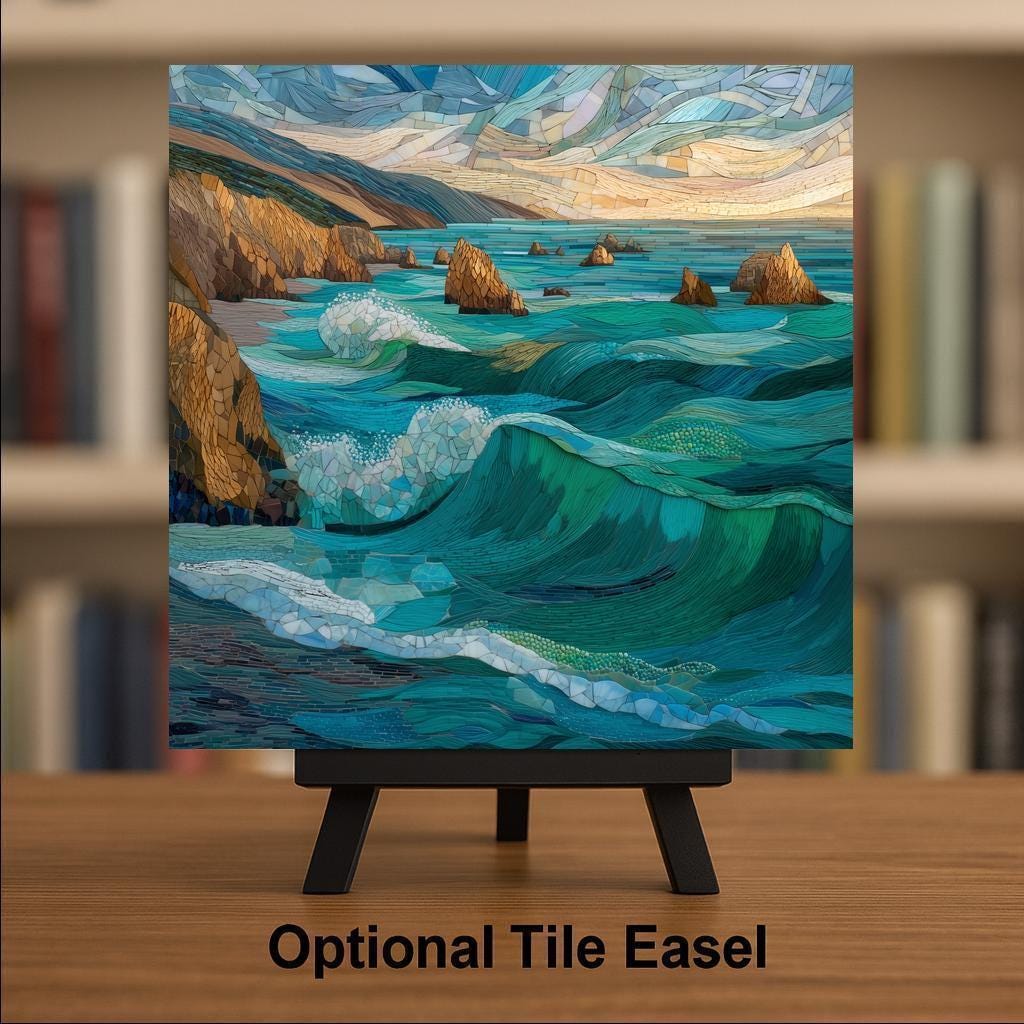 Big Sur Ocean Wall Art Ceramic Tile California Waves Gift Beach Cottage Decor Coastal Nature Art Gift Tile
