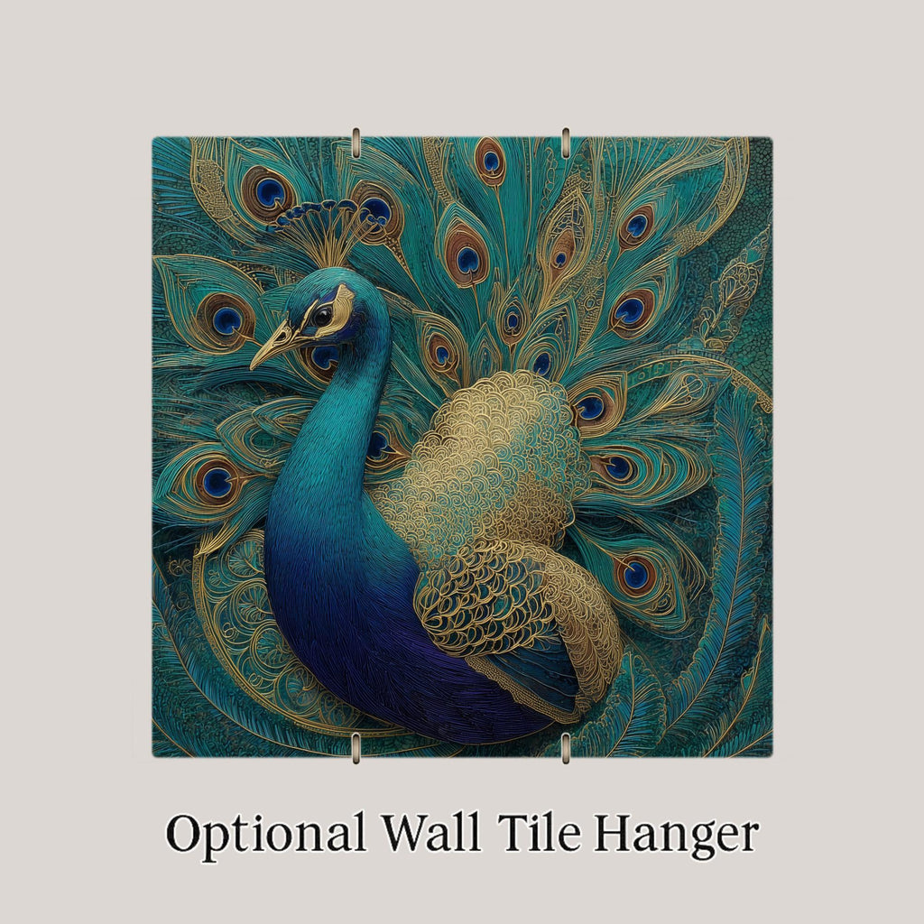 Peacock Wall Art Ceramic Tile Peacock Lover Gift Teal Gold Decor Bird Lover Art Nature Birdwatcher Gift