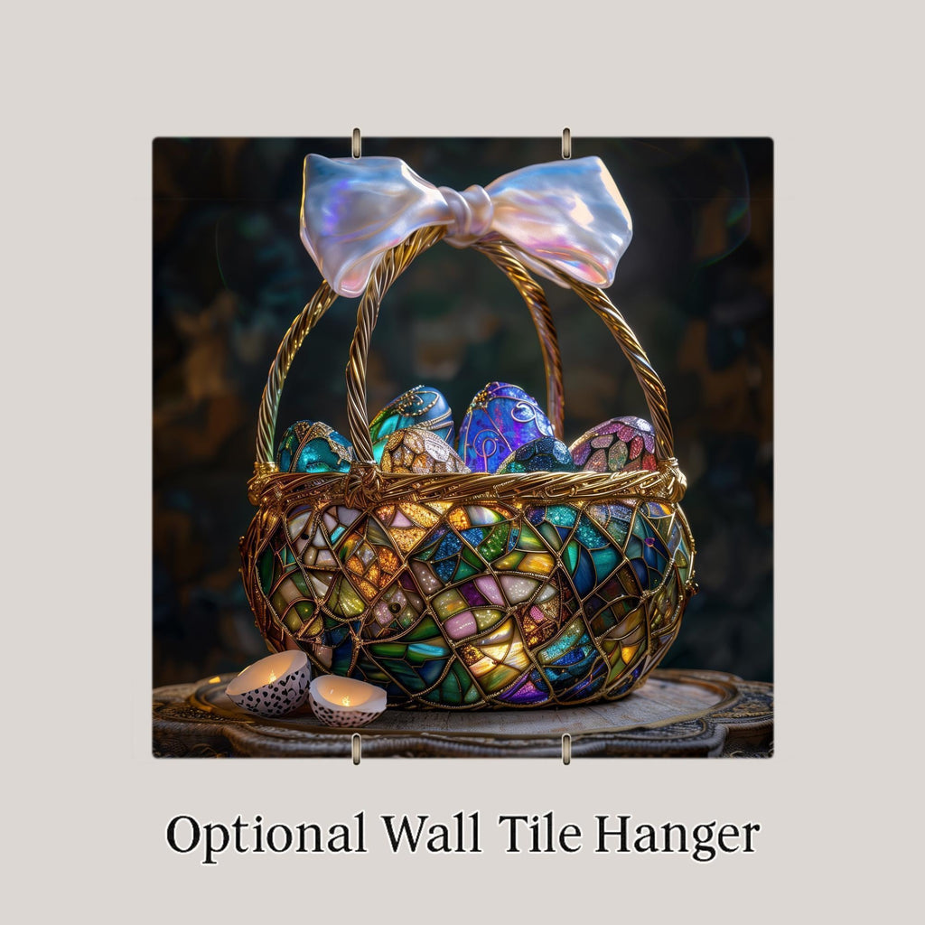 Easter Basket Wall Art Ceramic Tile Stained Glass Style Luxury Jewel Tone Spring Decor Christian Easter Gift Tile
