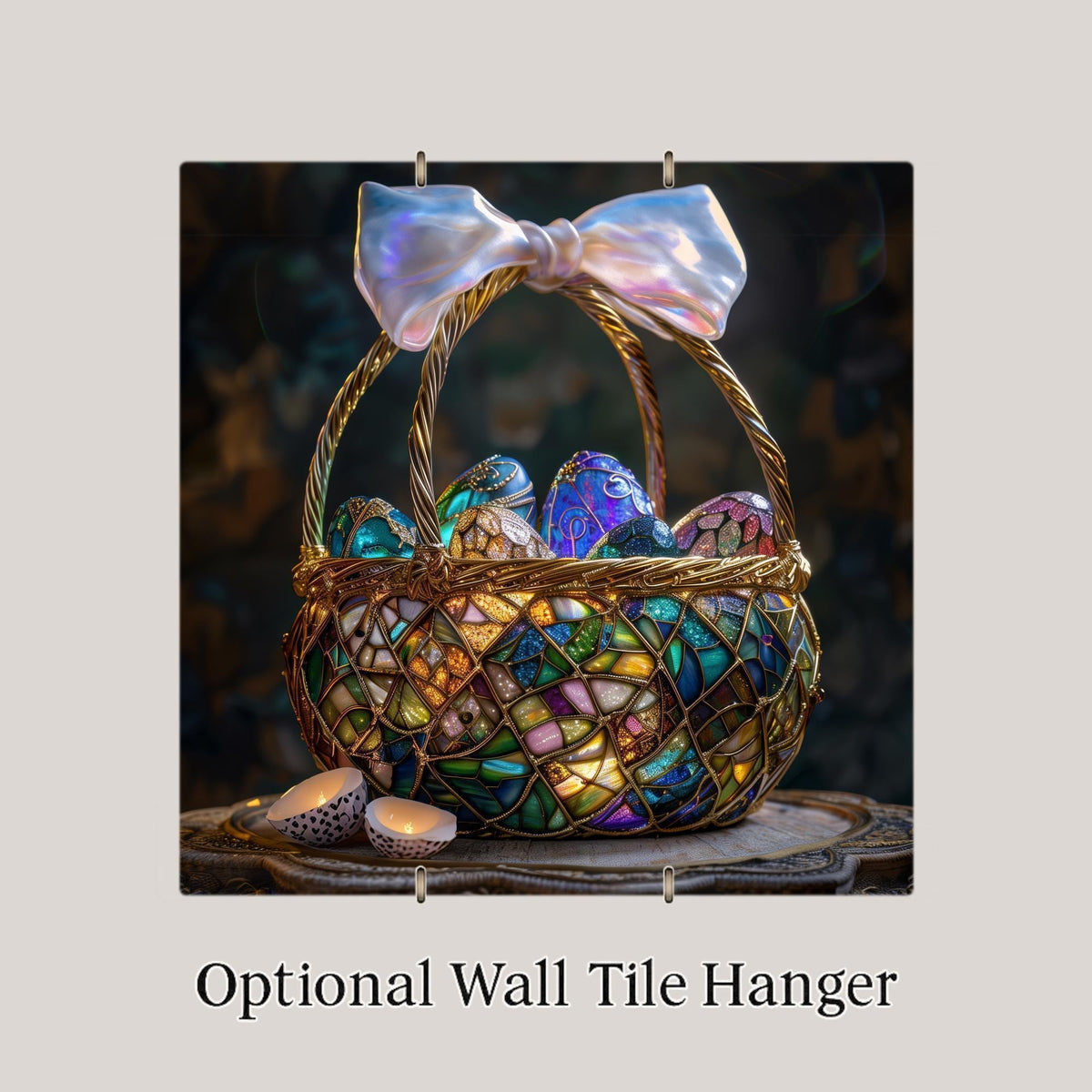 Easter Basket Wall Art Ceramic Tile Stained Glass Style Luxury Jewel Tone Spring Decor Christian Easter Gift Tile