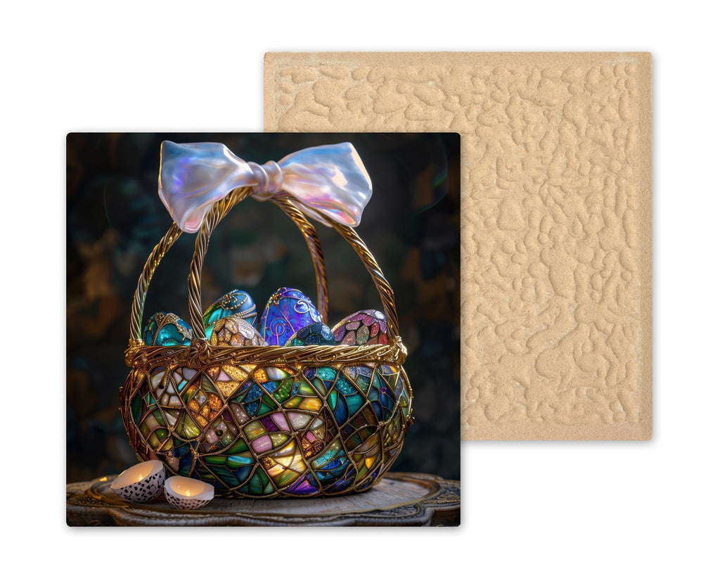 Easter Basket Wall Art Ceramic Tile Stained Glass Style Luxury Jewel Tone Spring Decor Christian Easter Gift Tile