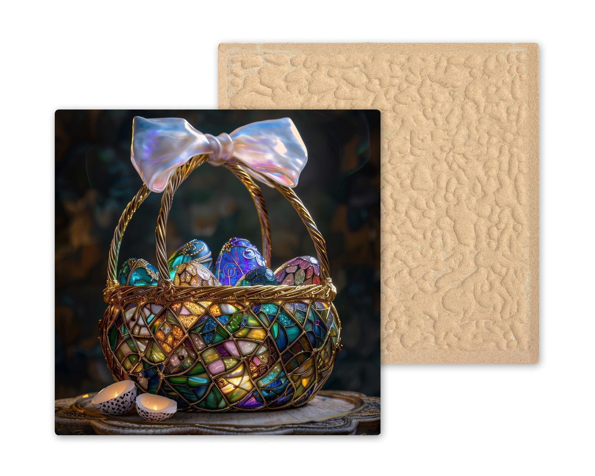 Easter Basket Wall Art Ceramic Tile Stained Glass Style Luxury Jewel Tone Spring Decor Christian Easter Gift Tile