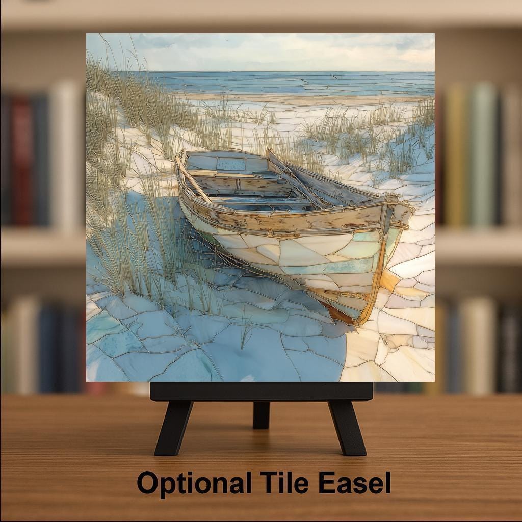 Row Boat Wall Art Ceramic Tile Coastal Shore Gift Nautical Decor Weathered Skiff Art Beach Lover Gift Tile