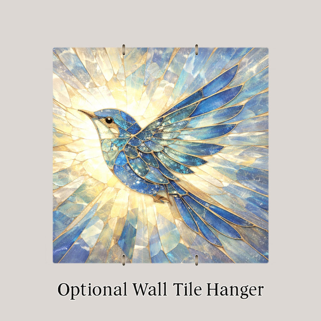 Bluebird Ceramic Tile Wall Art – Stained Glass Style Bird Lover Decor, Nature Inspired Gift, Songbird Garden Home Accent