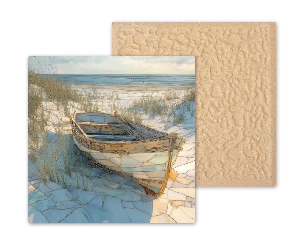 Row Boat Wall Art Ceramic Tile Coastal Shore Gift Nautical Decor Weathered Skiff Art Beach Lover Gift Tile