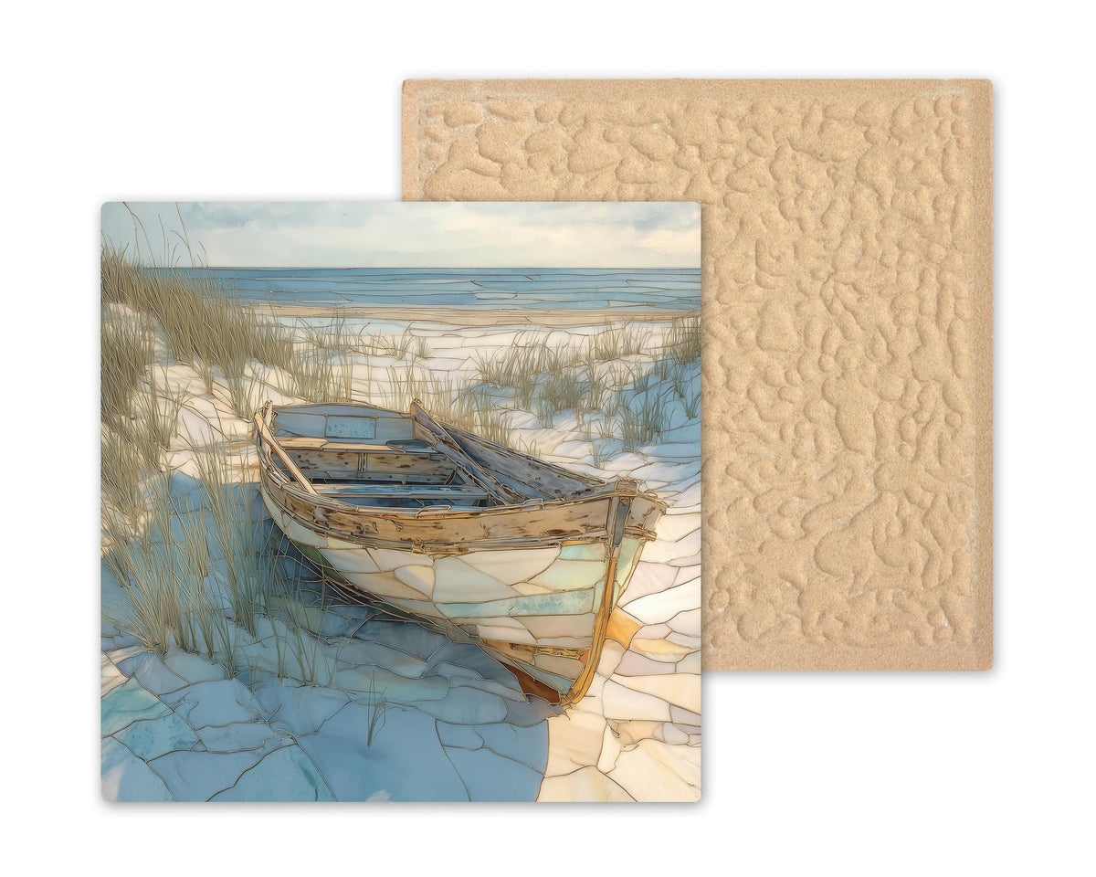 Row Boat Wall Art Ceramic Tile Coastal Shore Gift Nautical Decor Weathered Skiff Art Beach Lover Gift Tile