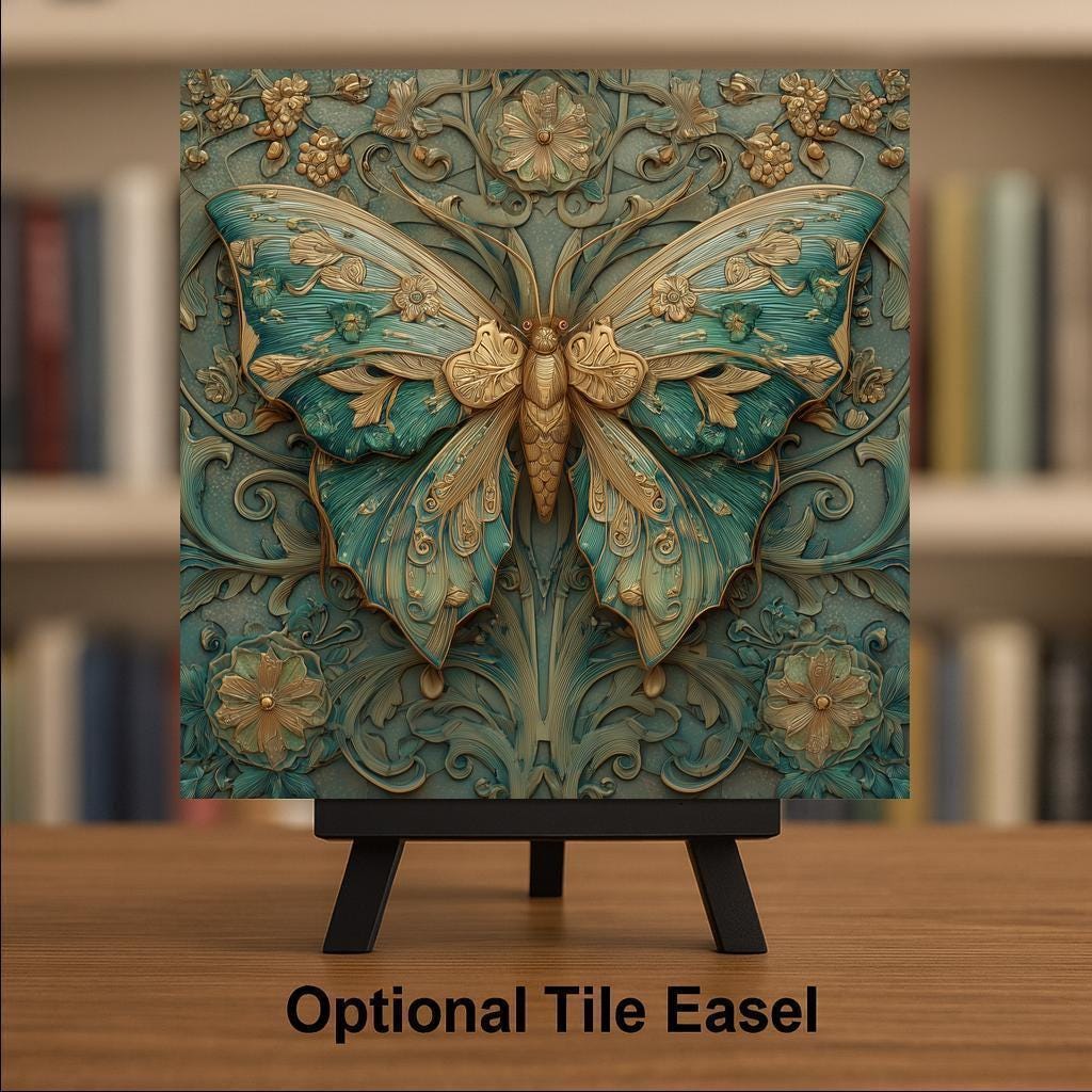Butterfly Ceramic Tile Wall Art – Stained Glass Style Garden Decor, Spring Nature Gift, Botanical Home Accent