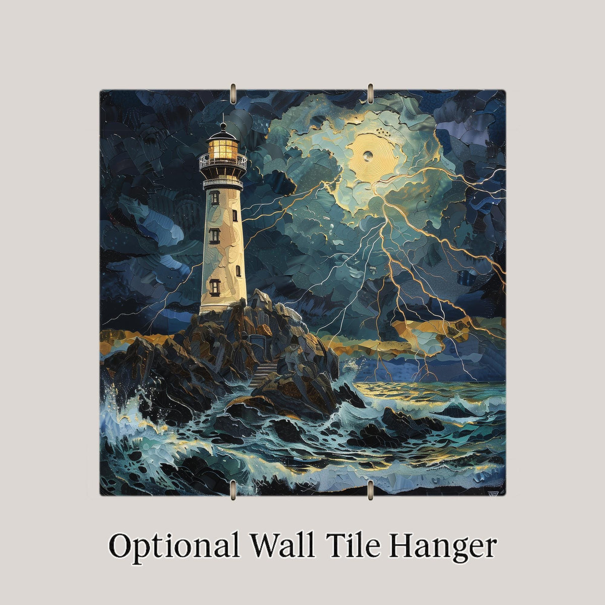 Storm Lighthouse Wall Art Ceramic Tile – Dramatic Coastal Decor – Moody Nautical Home Decor – Beach House Ocean Art