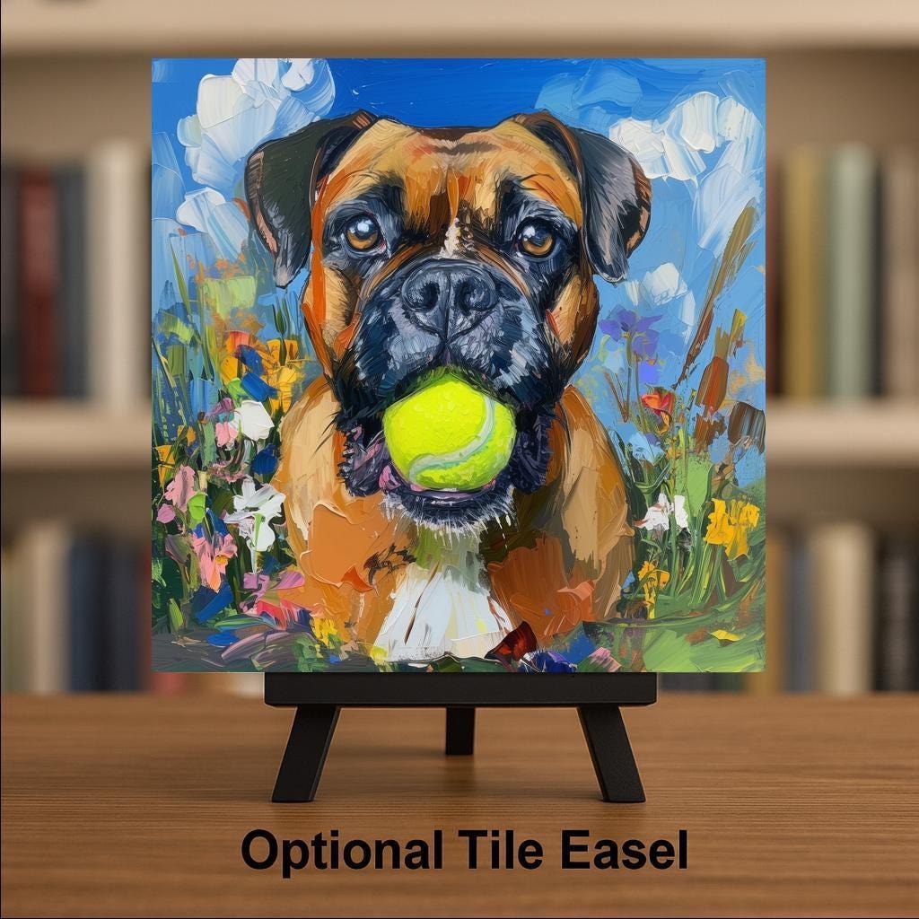 Boxer Wall Art Ceramic Tile – Let’s Play Fetch – Boxer Dog Wall Decor – Boxer Dog Gift – Colorful Dog Wall Decor – Dog Lover Home Decor