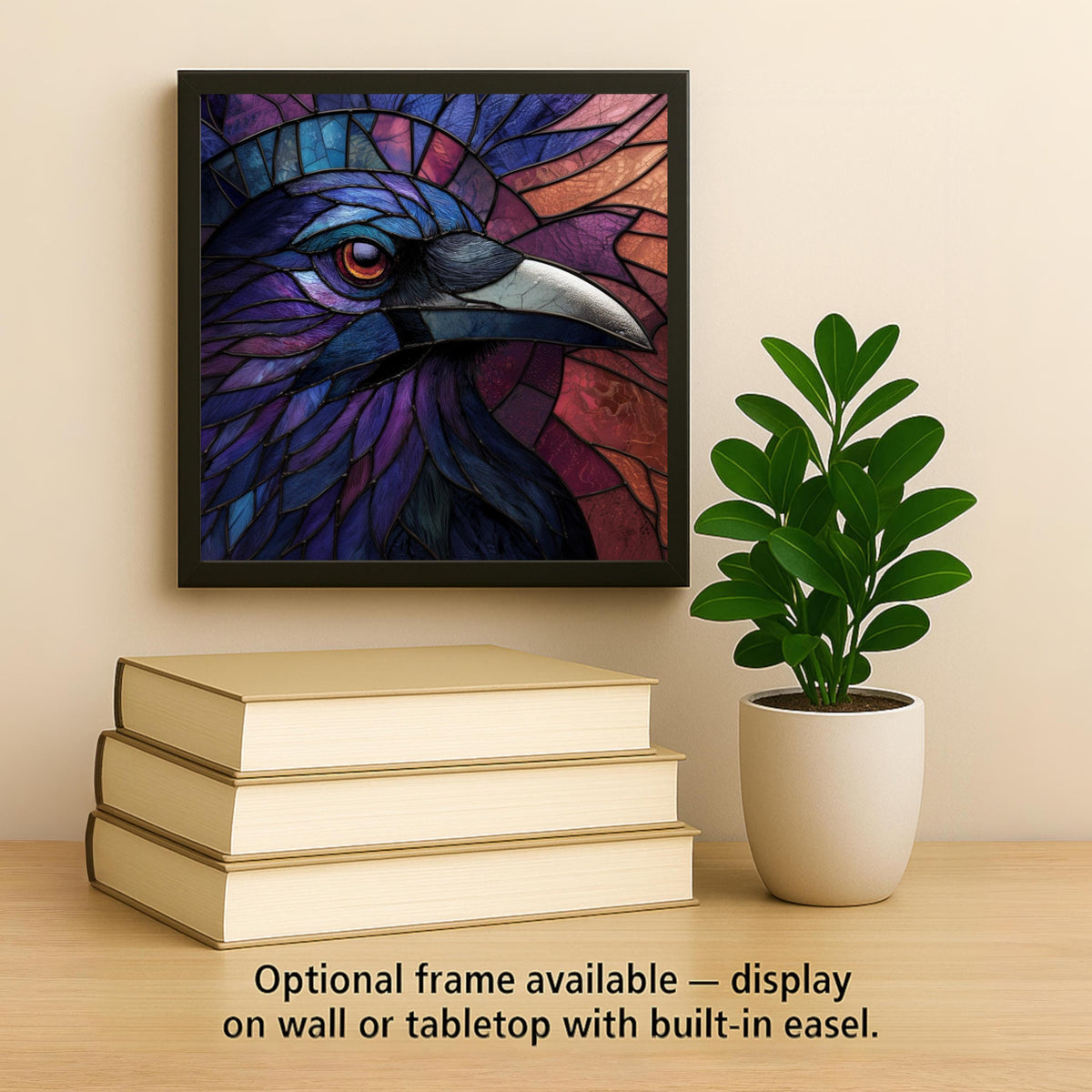 Jewel Tone Raven Ceramic Tile Wall Art Gothic Crow Dark Bird Stained Glass Style Moody Home Decor