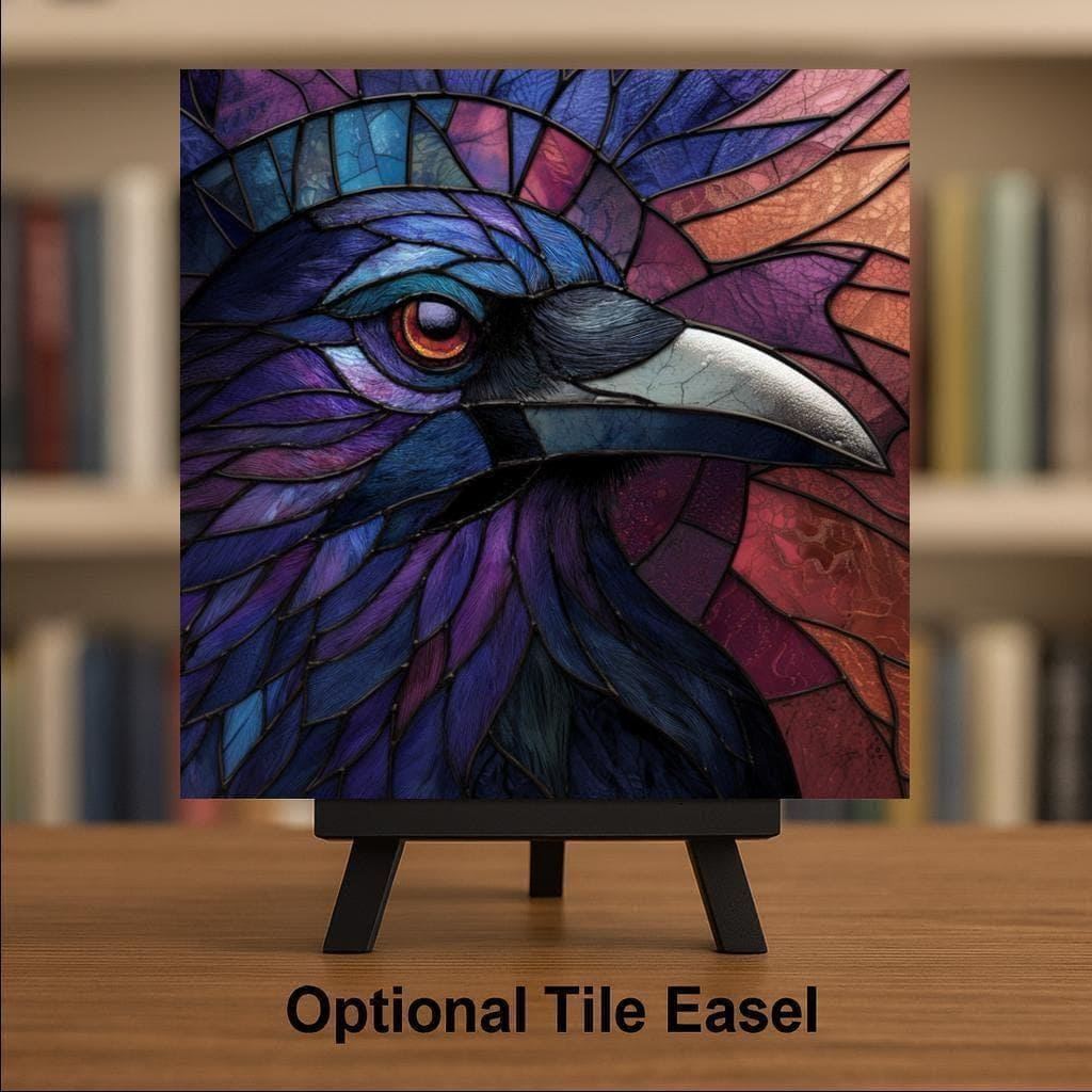 Jewel Tone Raven Ceramic Tile Wall Art Gothic Crow Dark Bird Stained Glass Style Moody Home Decor
