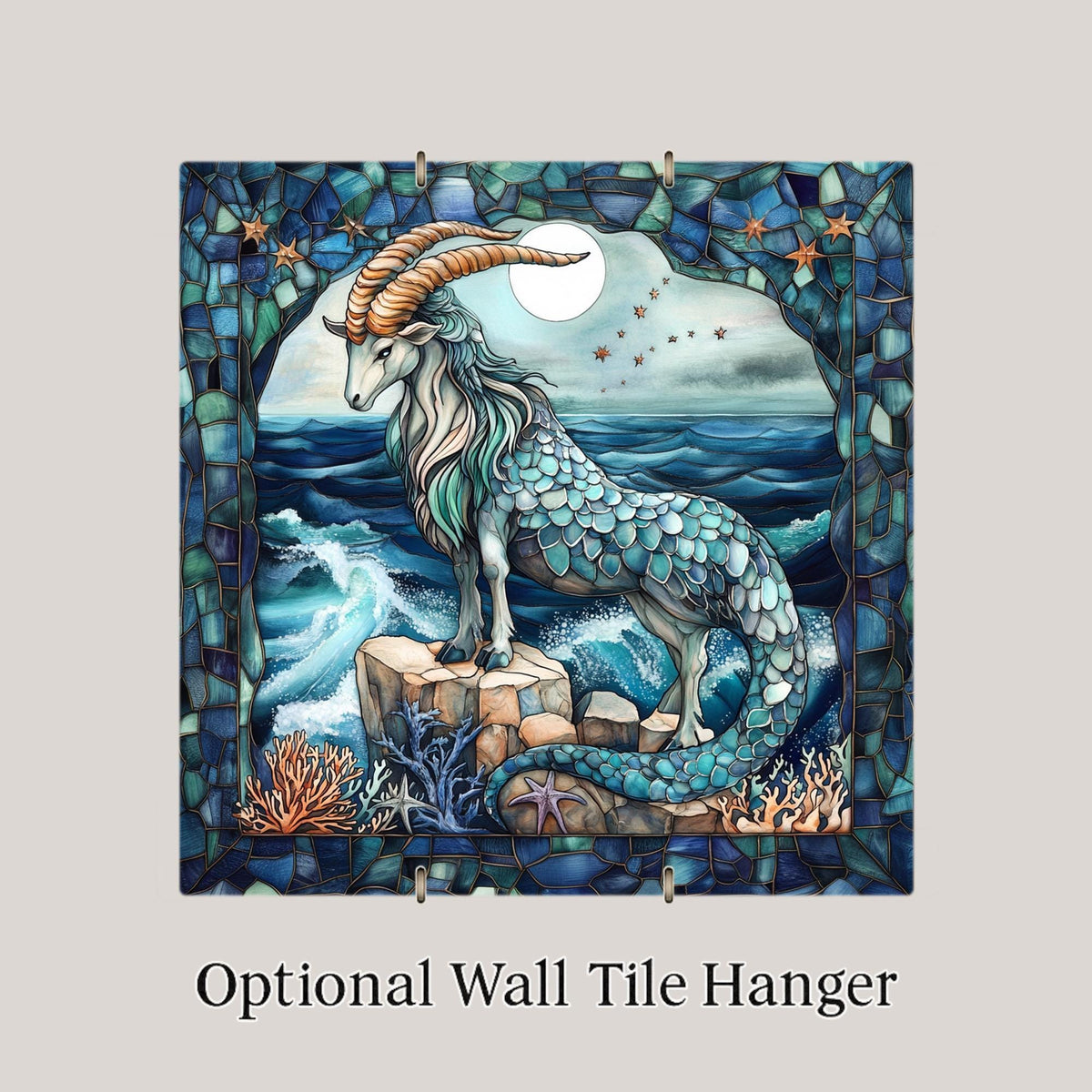 Capricorn Zodiac Stained Glass Style Ceramic Art Tile: Night Sky Wall Decor Celestial Home Decor Wall Art Sea Goat Astrology Zodiac Celes