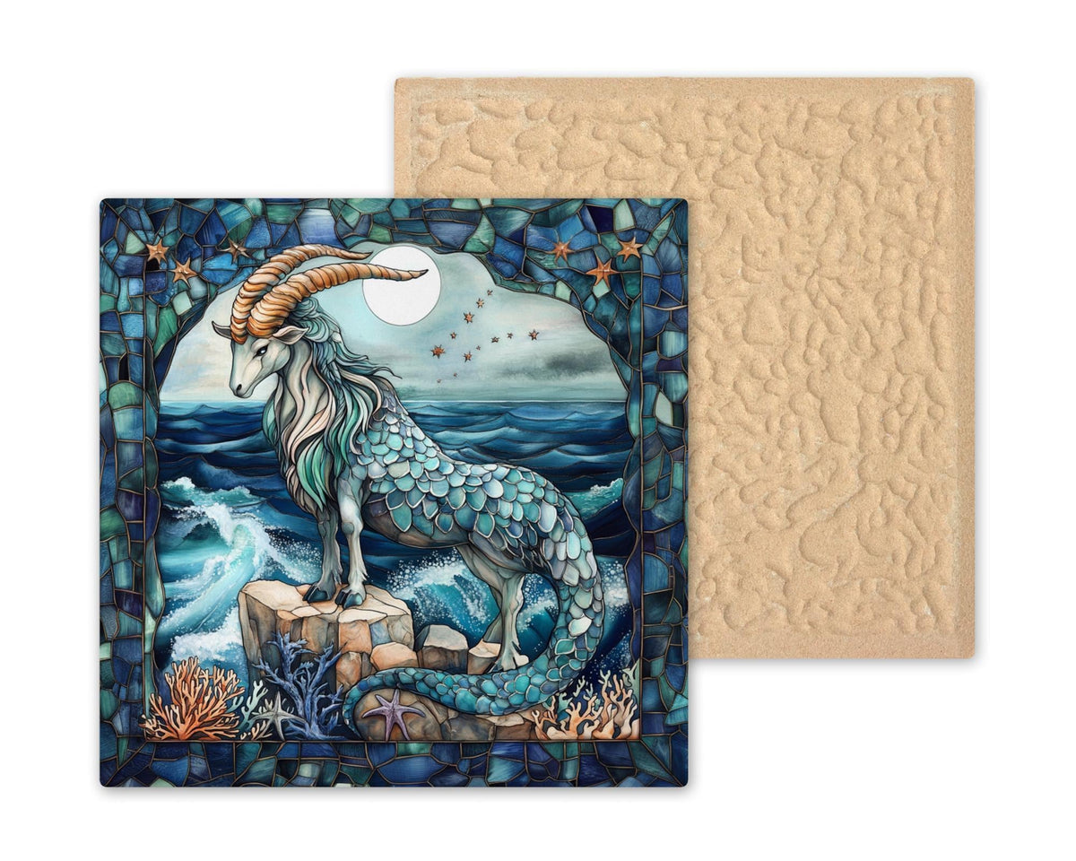 Capricorn Zodiac Stained Glass Style Ceramic Art Tile: Night Sky Wall Decor Celestial Home Decor Wall Art Sea Goat Astrology Zodiac Celes