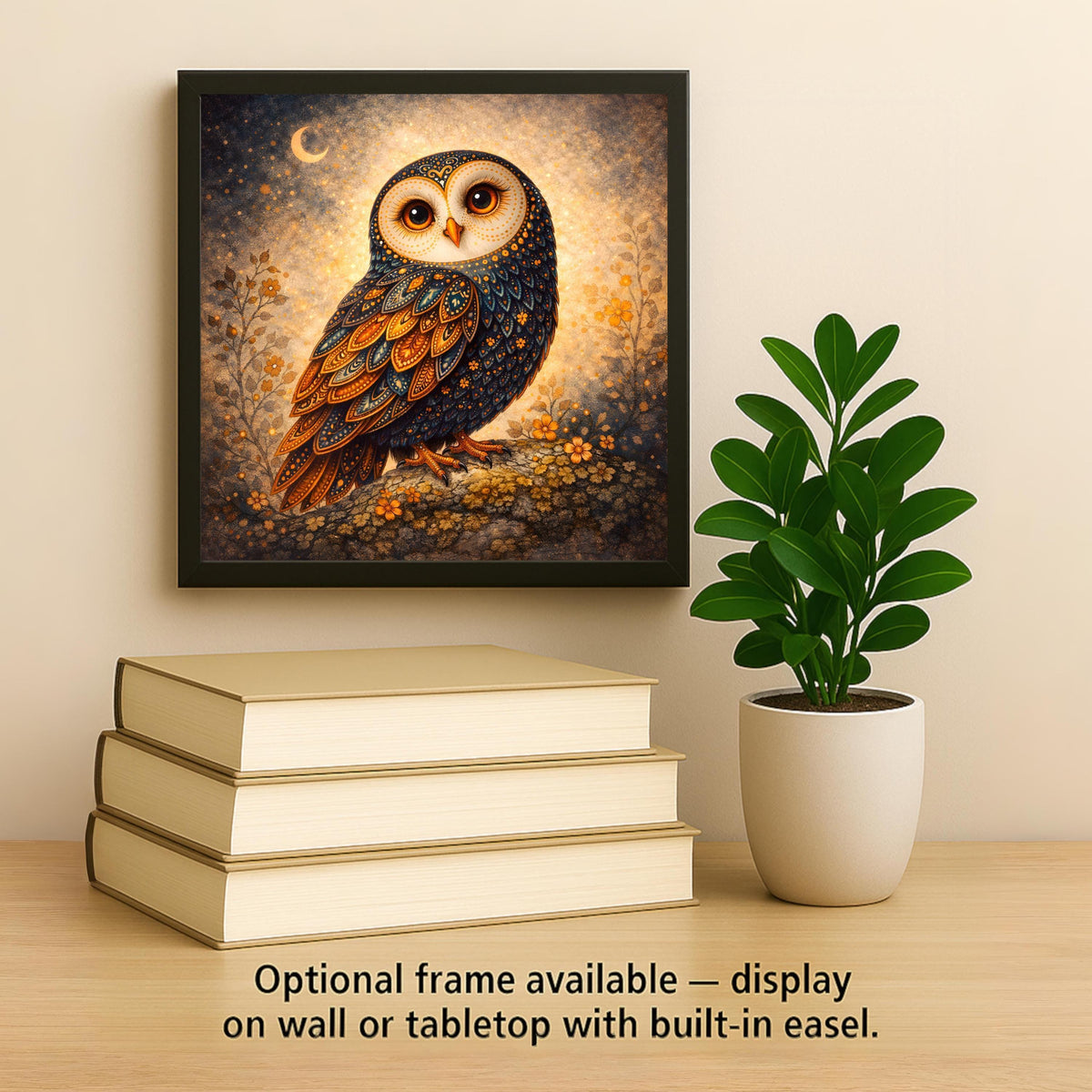 Boho Owl Ceramic Art Tile – Celestial Woodland Wall Decor, Whimsical Nursery Accent