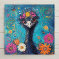 This vibrant emu ceramic tile features a flower-crowned bird in a swirling floral world. Perfect for colorful walls, gifts, or quirky home décor!