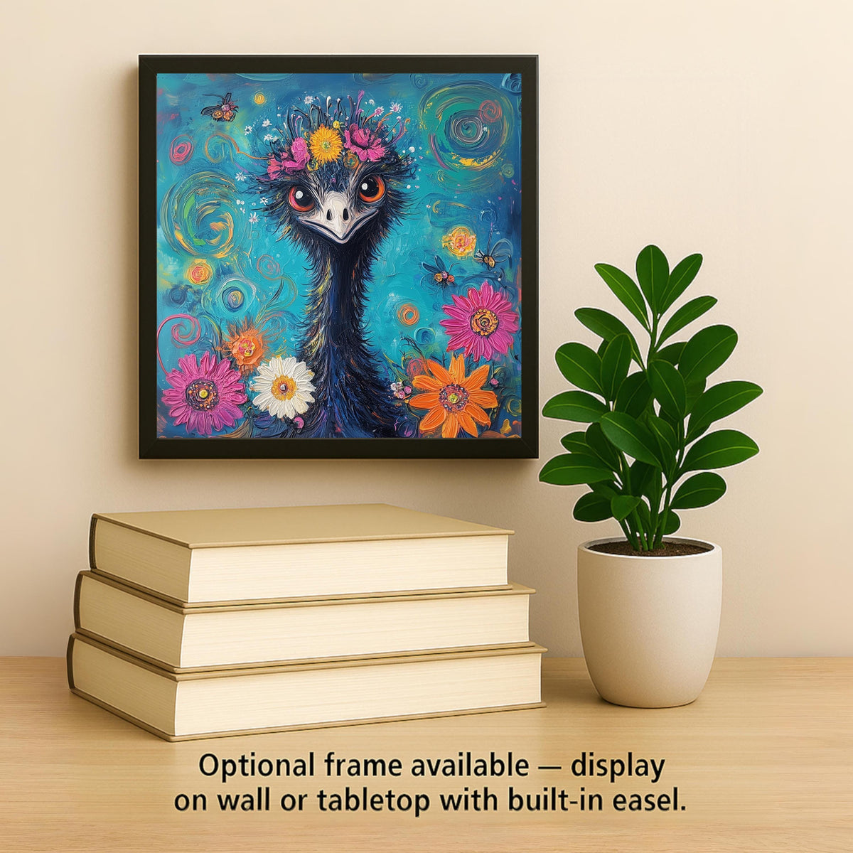 Emu Ceramic Tile Wall Art Funny Quirky Bird Portrait Novelty Animal Decor Colorful Bird Lover Home Art