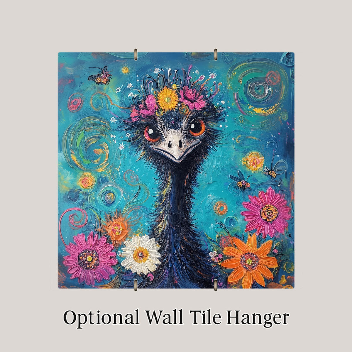 Emu Ceramic Tile Wall Art Funny Quirky Bird Portrait Novelty Animal Decor Colorful Bird Lover Home Art