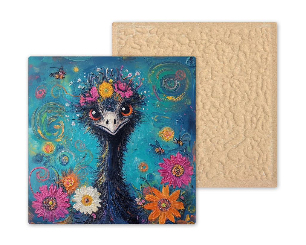 Emu Ceramic Tile Wall Art Funny Quirky Bird Portrait Novelty Animal Decor Colorful Bird Lover Home Art