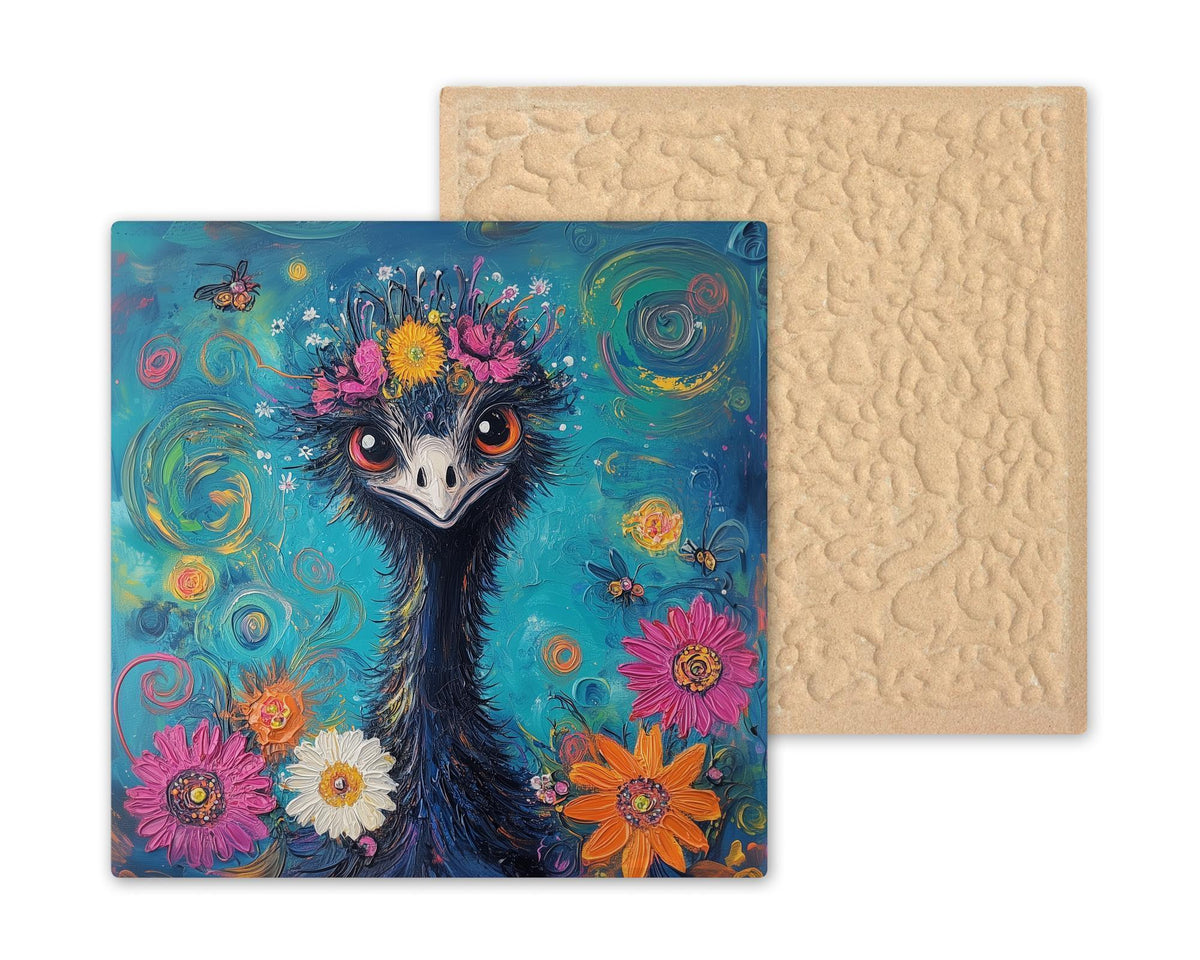 Emu Ceramic Tile Wall Art Funny Quirky Bird Portrait Novelty Animal Decor Colorful Bird Lover Home Art