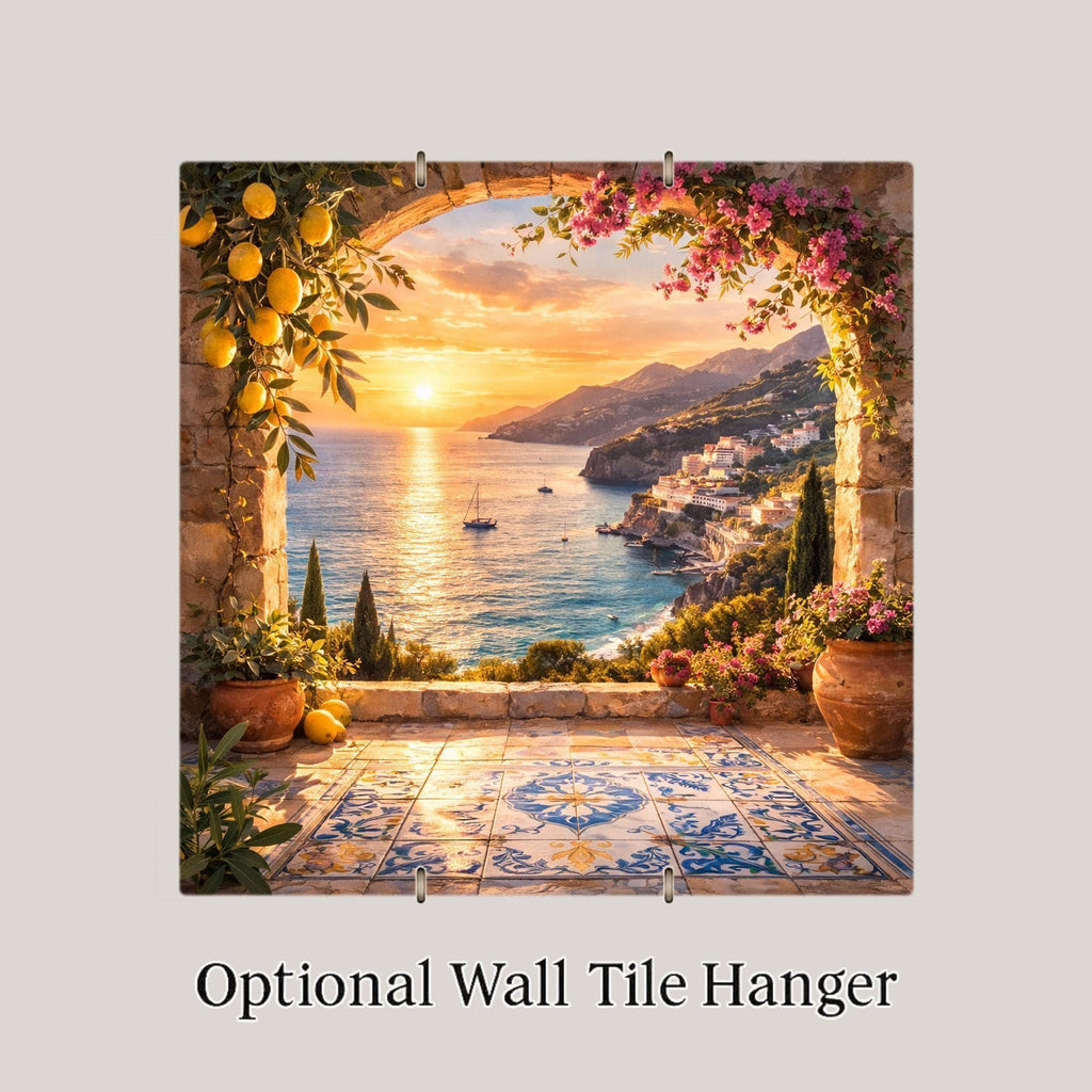 Amalfi Coast Wall Art Ceramic Tile Italy Gift Mediterranean Decor Italian Sunset Art Coastal Gift Tile