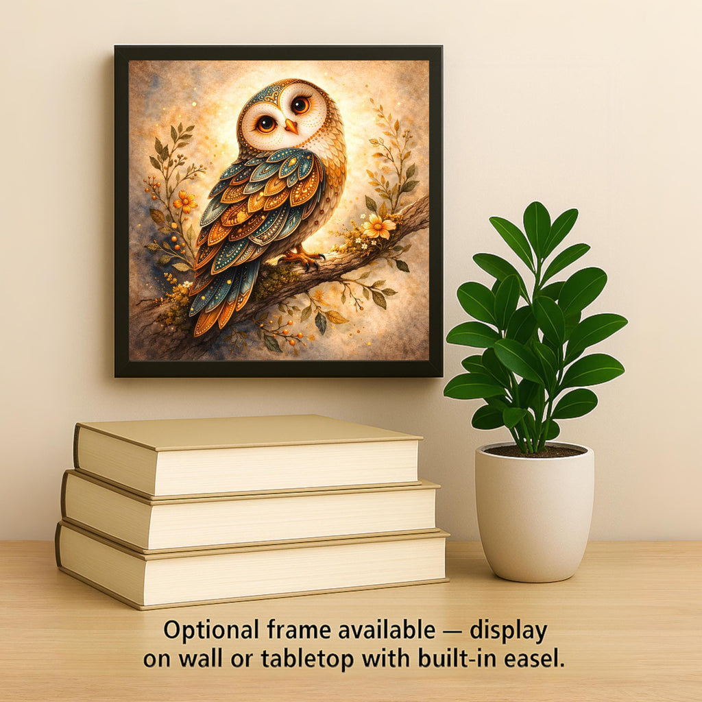 Owl Wall Art Ceramic Tile – Woodland Bird Home Decor, Stained Glass Style Rustic Wall Decor Gift