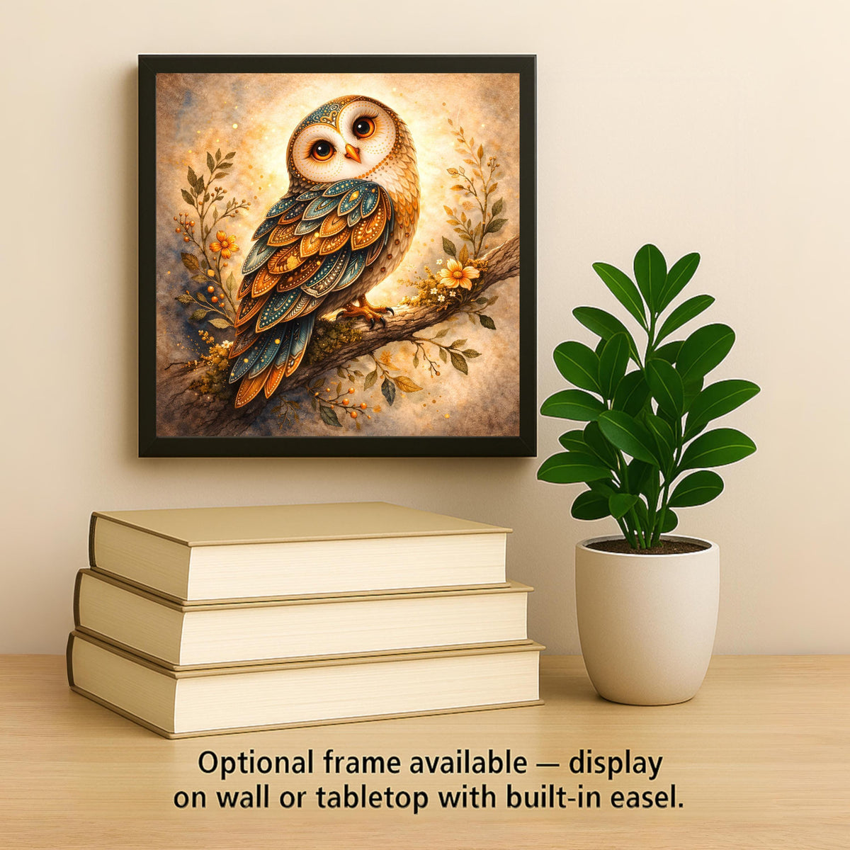 Owl Wall Art Ceramic Tile – Woodland Bird Home Decor, Stained Glass Style Rustic Wall Decor Gift