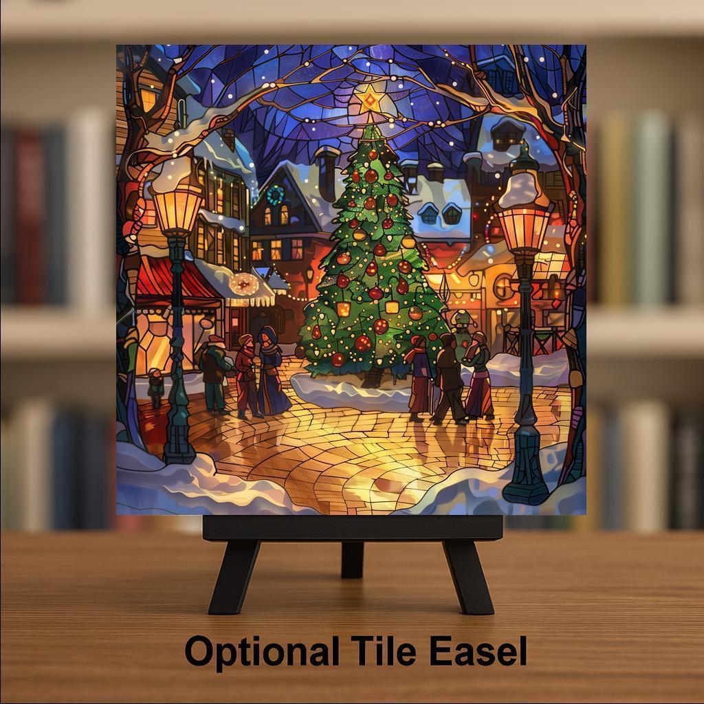 Christmas Town Stained Glass Style Ceramic Art Tile: Faith Wall Decor Christian Gift Religious Home Decor Wall Art