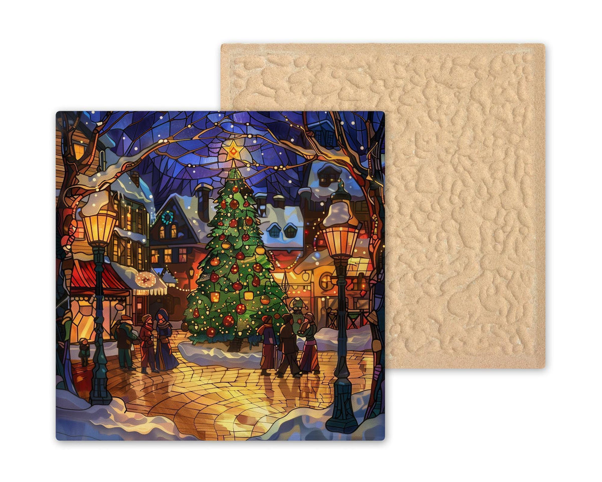 Christmas Town Stained Glass Style Ceramic Art Tile: Faith Wall Decor Christian Gift Religious Home Decor Wall Art