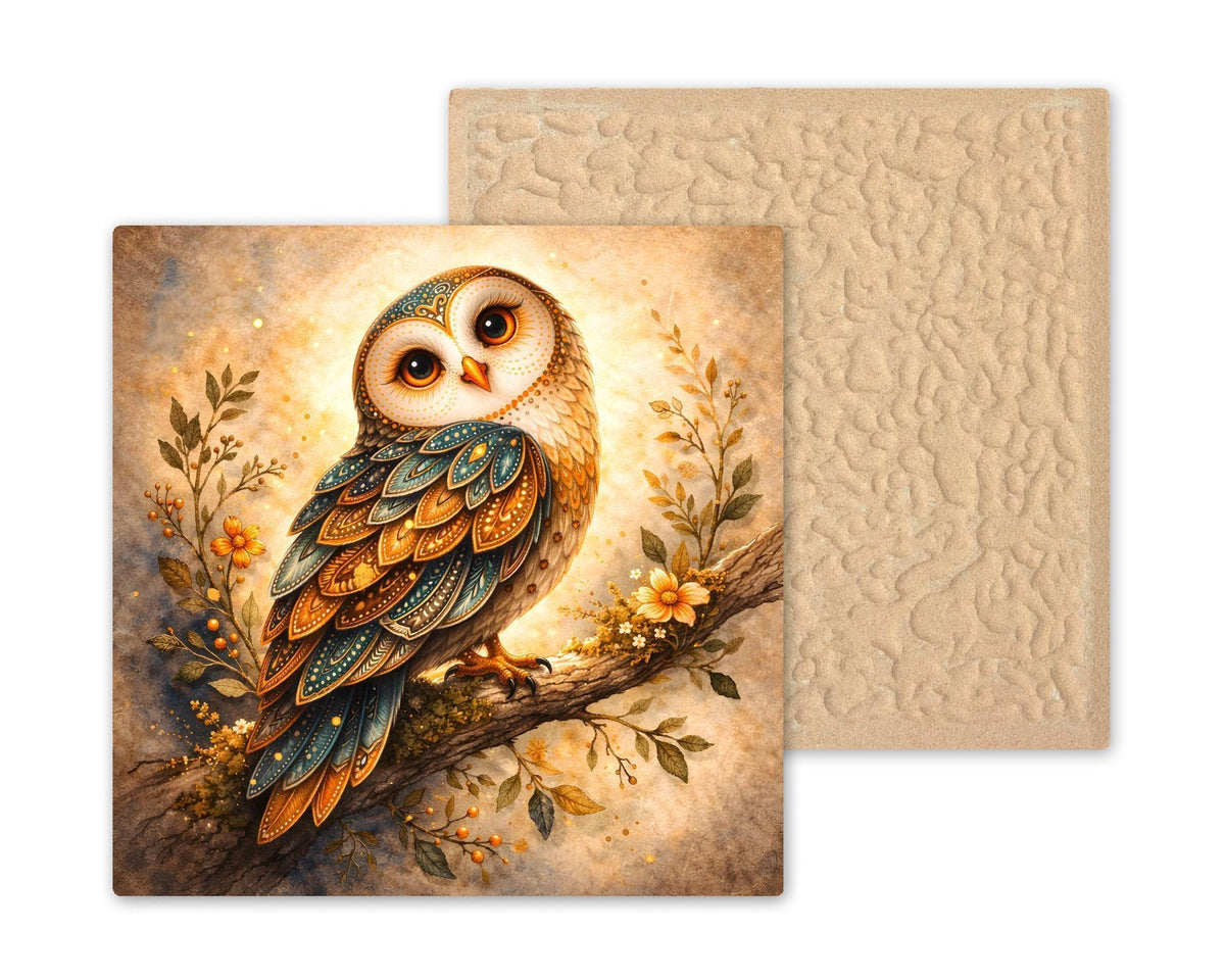 Owl Wall Art Ceramic Tile – Woodland Bird Home Decor, Stained Glass Style Rustic Wall Decor Gift