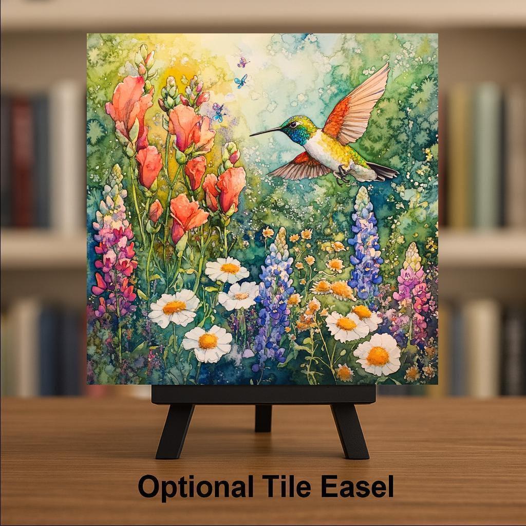 Hummingbird Stained Glass Style Ceramic Art Tile: Memorial Keepsake Sympathy Gift Remembrance Home Decor Wall Art Memorial Bird Garden Sy