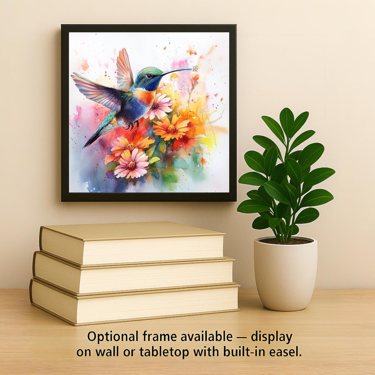 Hummingbird Ceramic Art Tile – Watercolor Floral Wall Decor, Garden Bird Nature Lover Gift