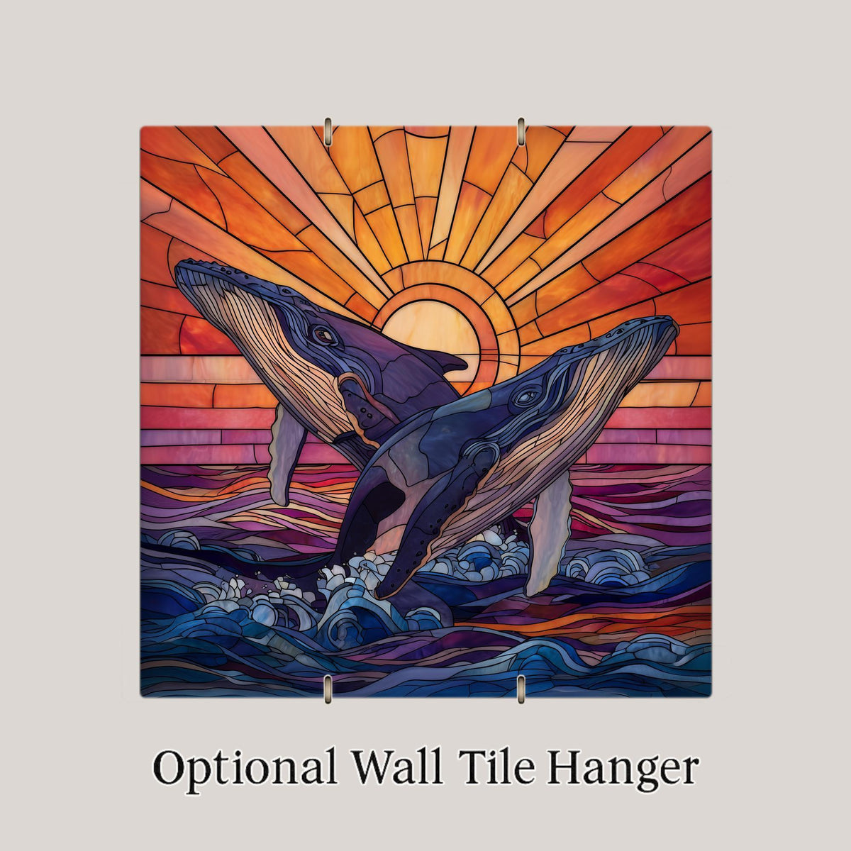 Ocean Sunset Whale Wall Art Ceramic Tile Marine Gift Stained Glass Decor Whale Lover Art Coastal Gift Tile