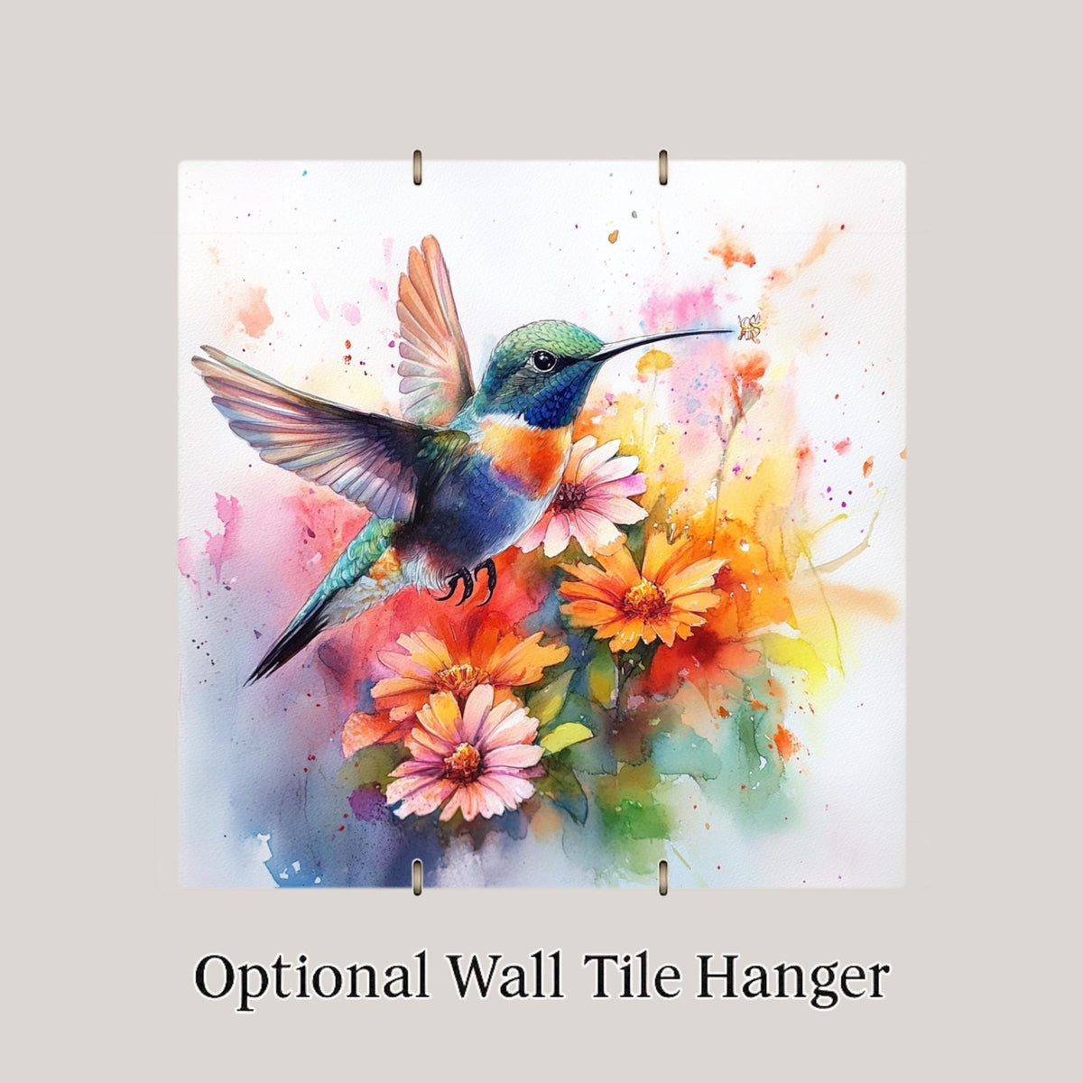 Hummingbird Ceramic Art Tile – Watercolor Floral Wall Decor, Garden Bird Nature Lover Gift