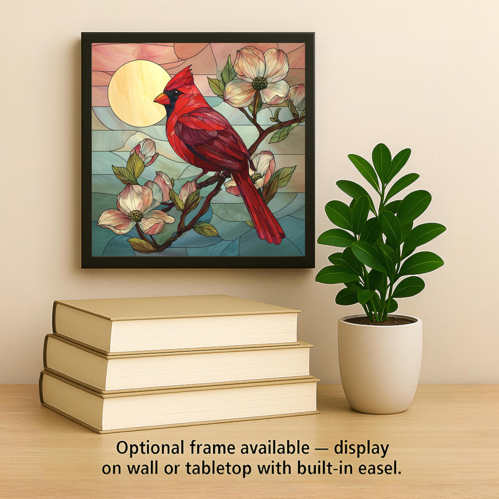 Cardinal Stained Glass Style Ceramic Art Tile – Dogwood Memorial Wall Decor, Sympathy Remembrance Gift