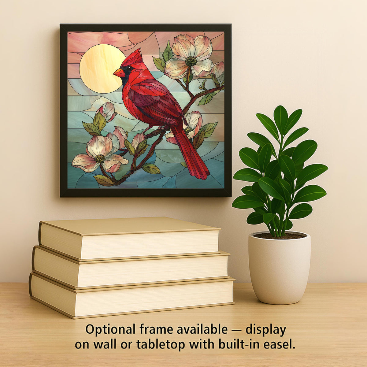 Cardinal Stained Glass Style Ceramic Art Tile – Dogwood Memorial Wall Decor, Sympathy Remembrance Gift