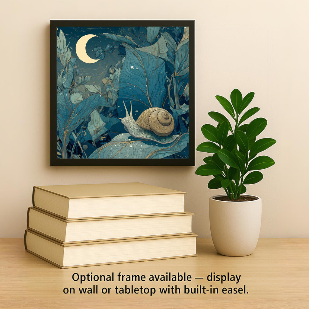 Moonlit Snail Ceramic Art Tile – Whimsical Night Garden Wall Decor, Cottagecore Nature Lover Gift