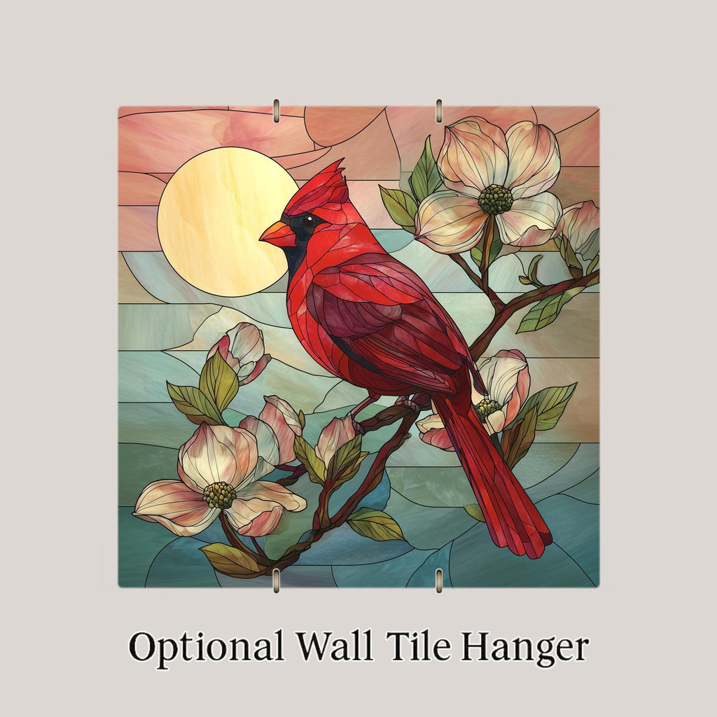 Cardinal Stained Glass Style Ceramic Art Tile – Dogwood Memorial Wall Decor, Sympathy Remembrance Gift