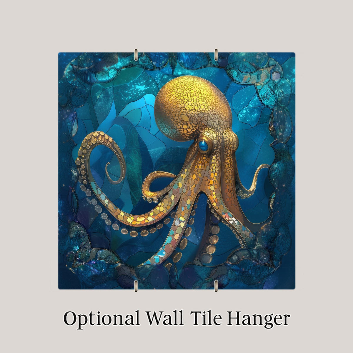 Octopus Stained Glass Style Ceramic Art Tile – Coastal Sea Life Wall Decor, Nautical Ocean Home Gift
