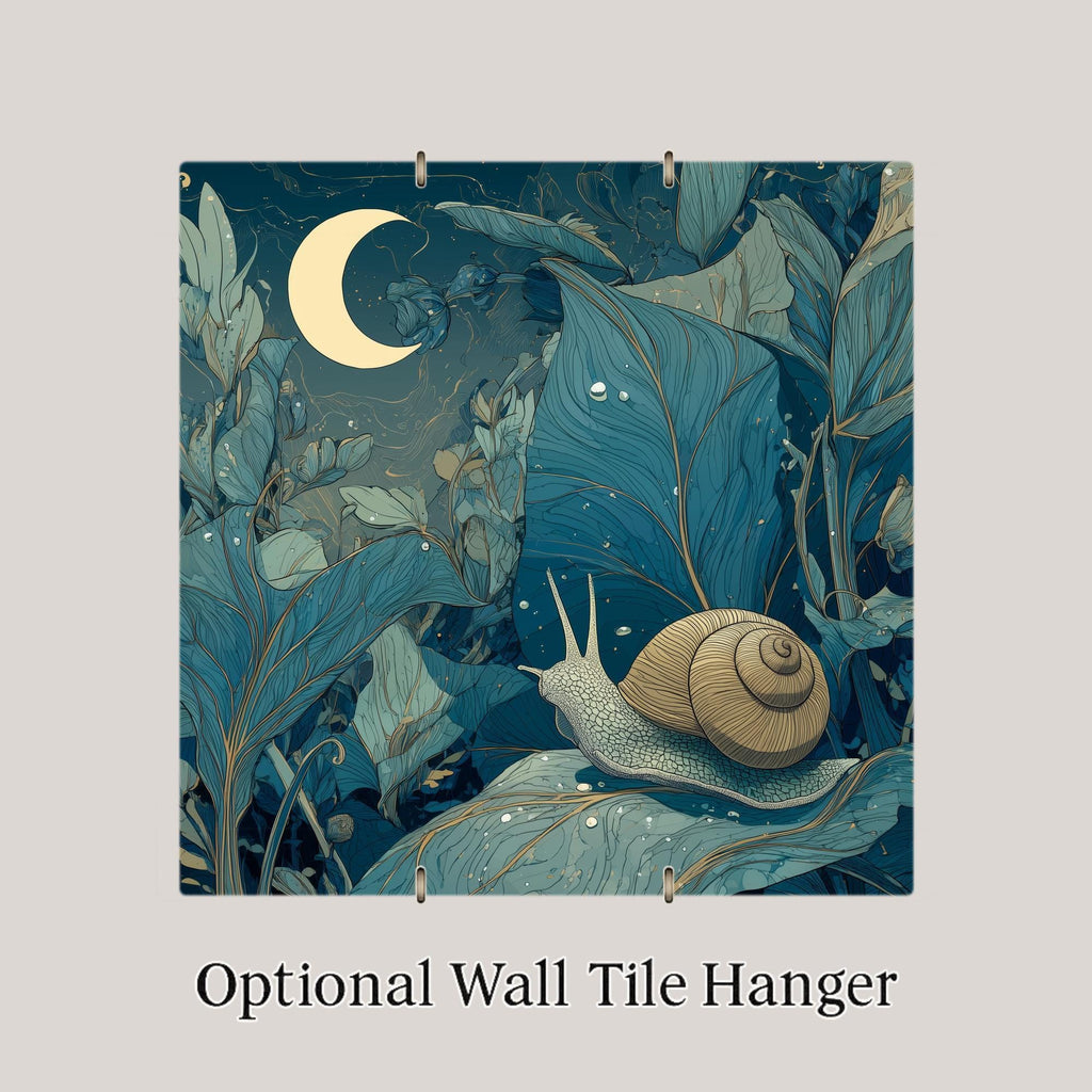 Moonlit Snail Ceramic Art Tile – Whimsical Night Garden Wall Decor, Cottagecore Nature Lover Gift