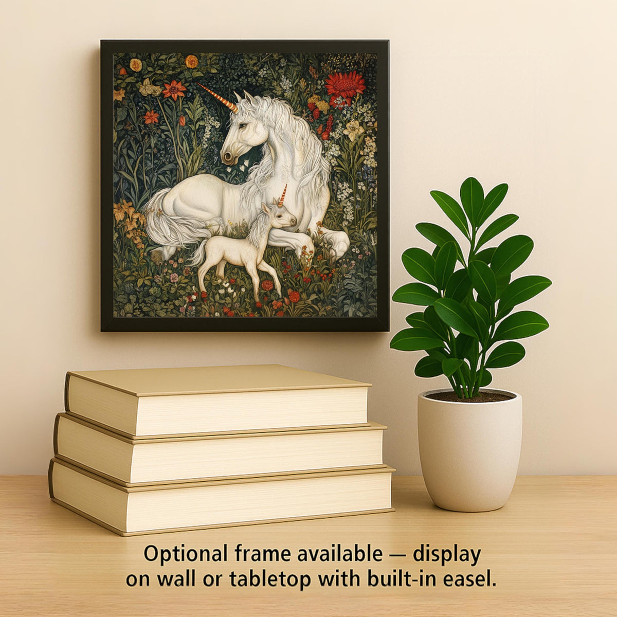 Unicorn William Morris Ceramic Art Tile: Whimsical Wall Decor Cottagecore Gift Fantasy Home Decor Wall Art