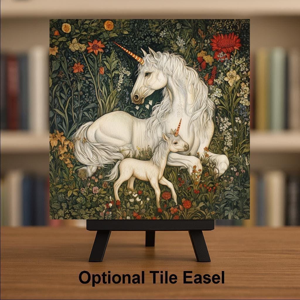 Unicorn William Morris Ceramic Art Tile: Whimsical Wall Decor Cottagecore Gift Fantasy Home Decor Wall Art