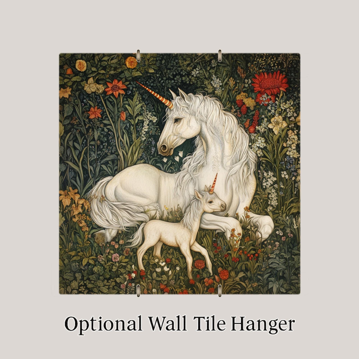 Unicorn William Morris Ceramic Art Tile: Whimsical Wall Decor Cottagecore Gift Fantasy Home Decor Wall Art
